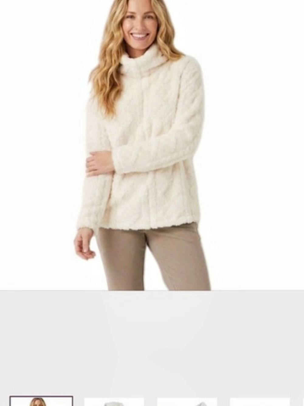 Eddie Bauer Ultrasoft Teddy Cable Fleece Pullover Ivory Medium